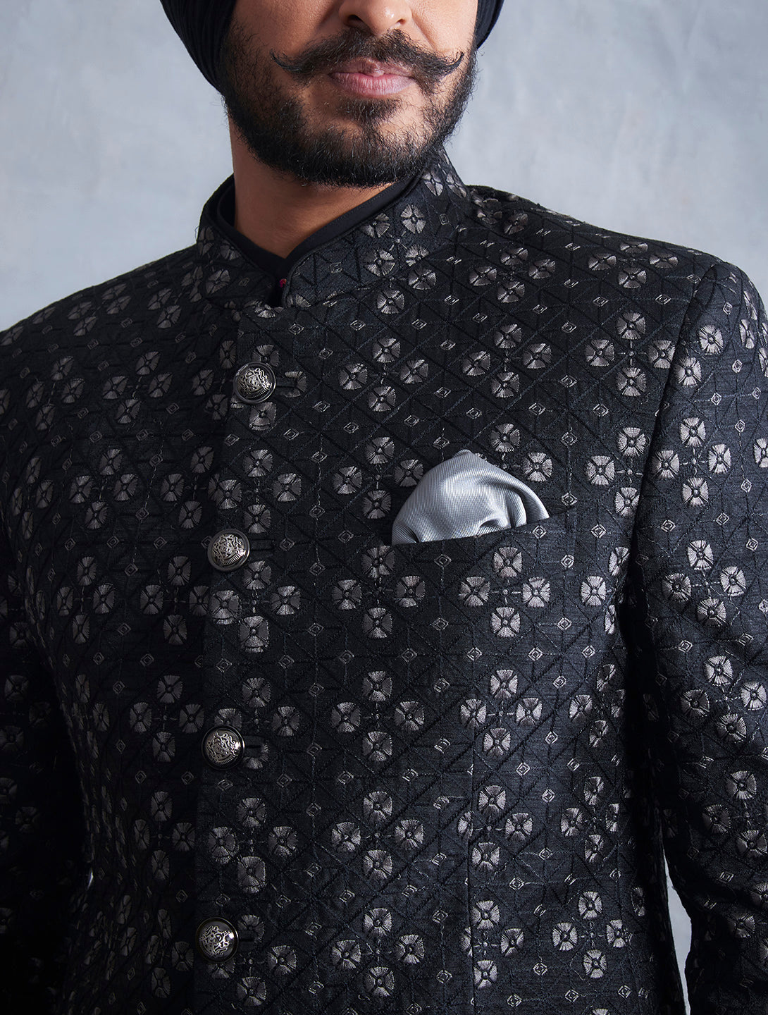 BLACK EMBROIDERED BANDHGALA SET 3