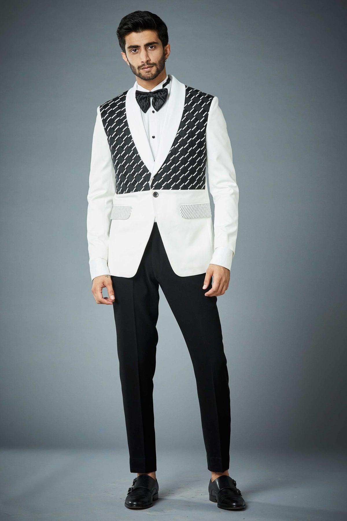 BLACK 'N' WHITE WOVEN TUXEDO SET