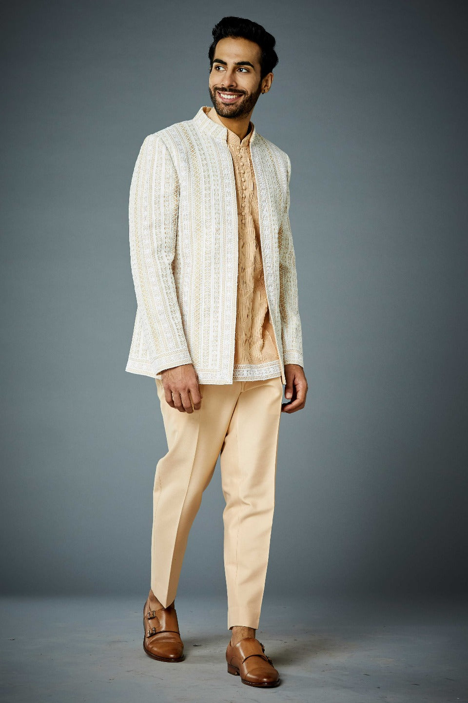 IVORY LACEWORK 21ST CENTURY JODHPURI SET