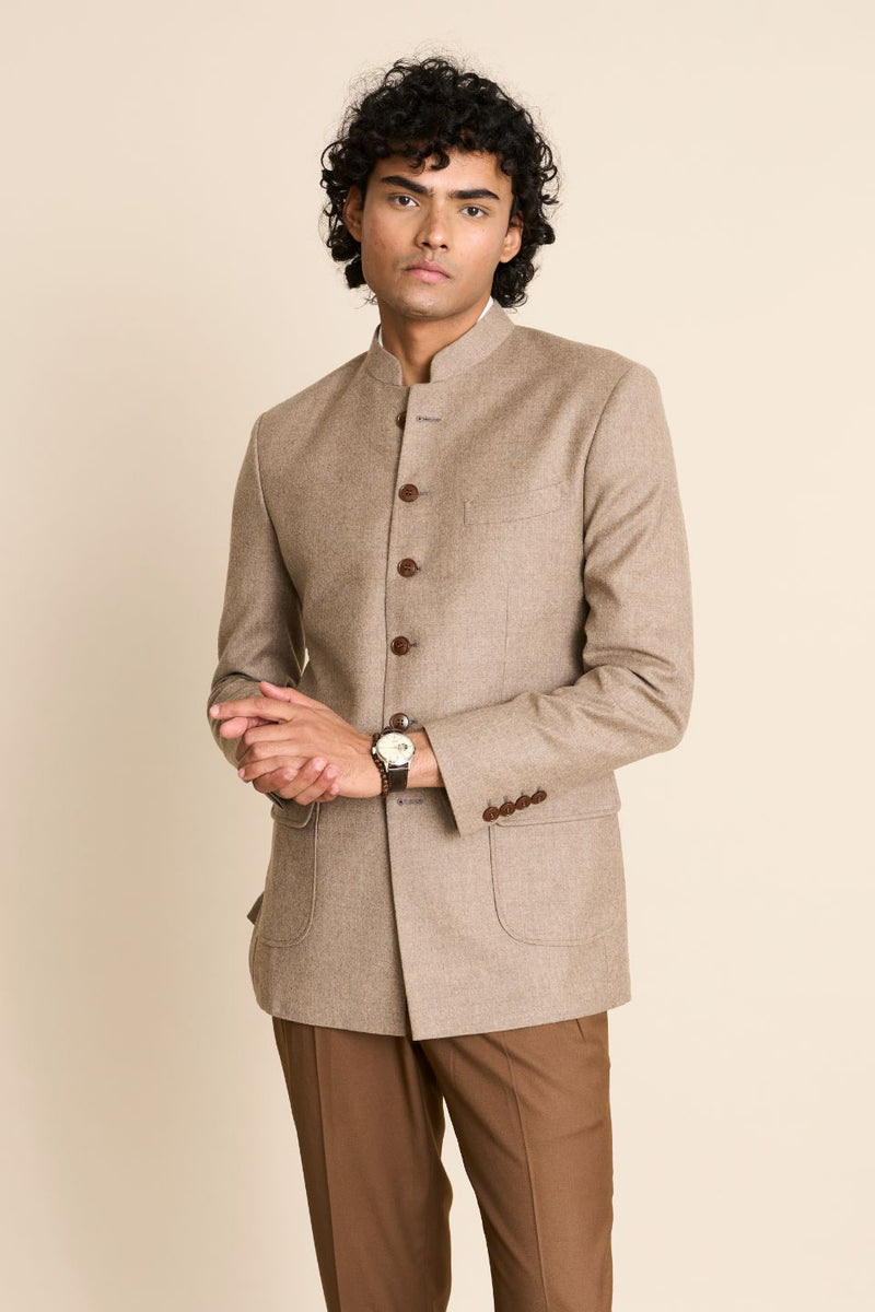 Buy Raymond Beige Solid Contemporary Fit Single Breasted Bandhgala Suit -  Suits for Men 1795678 | Myntra - Price History