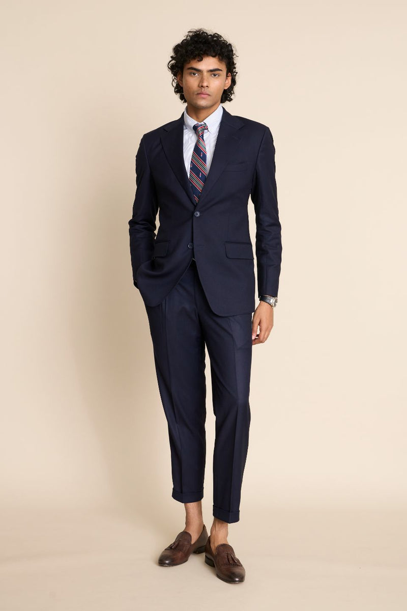 Classic Navy Blue Men's Three-Piece Notch Lapel Suit - Tailored Fit Fo –  VARDO