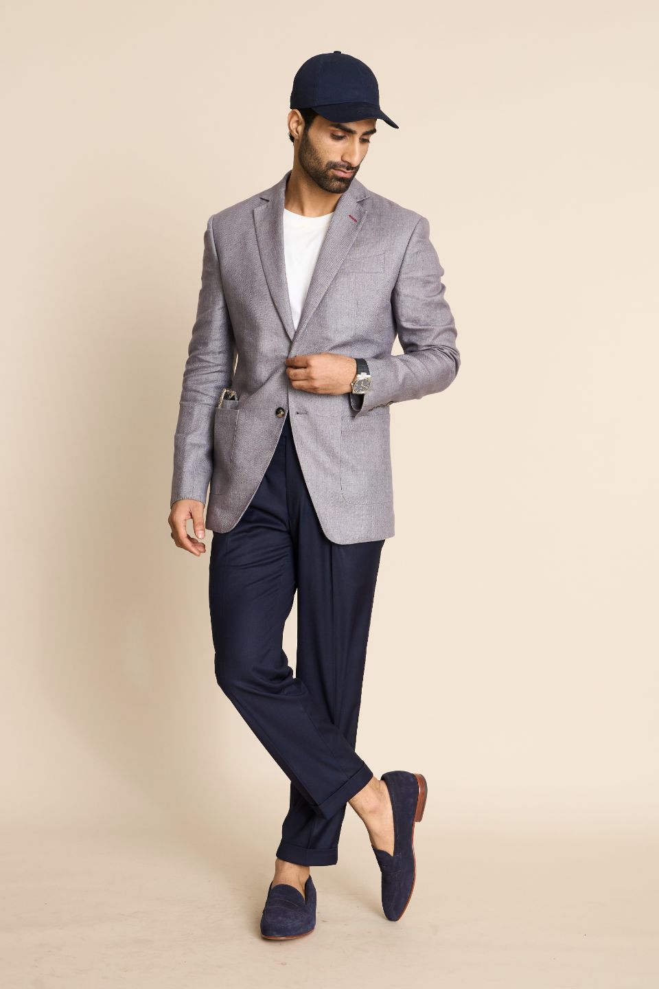 GREY LINEN 2 BUTTON BLAZER