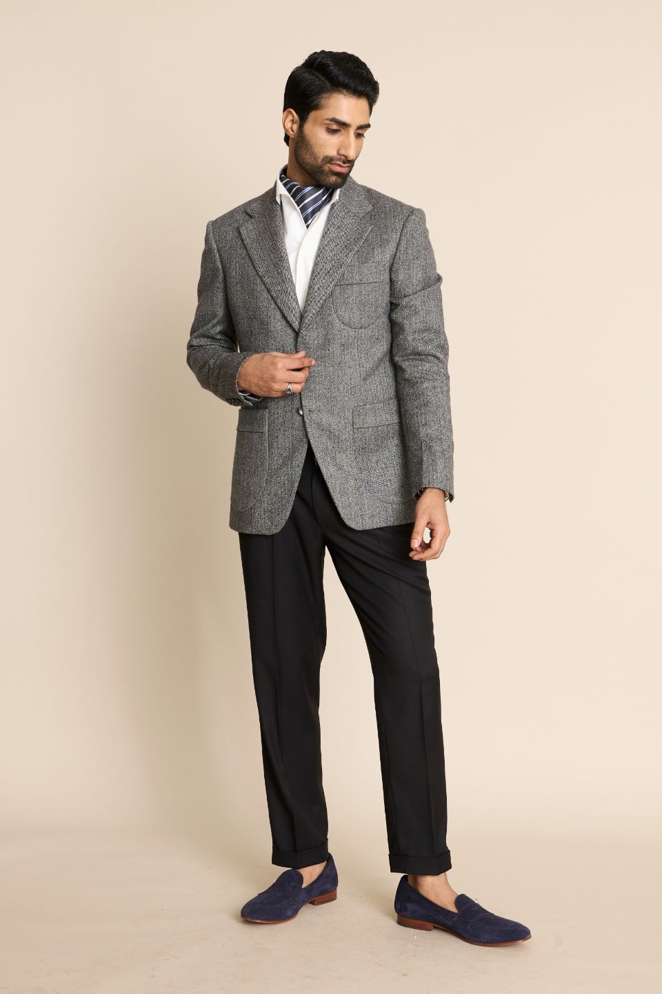 GREY HERRINGBONE FLANNEL BLAZER