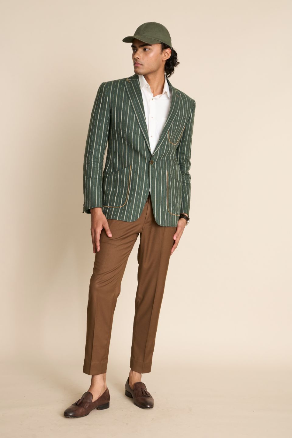 Green striped blazer best sale