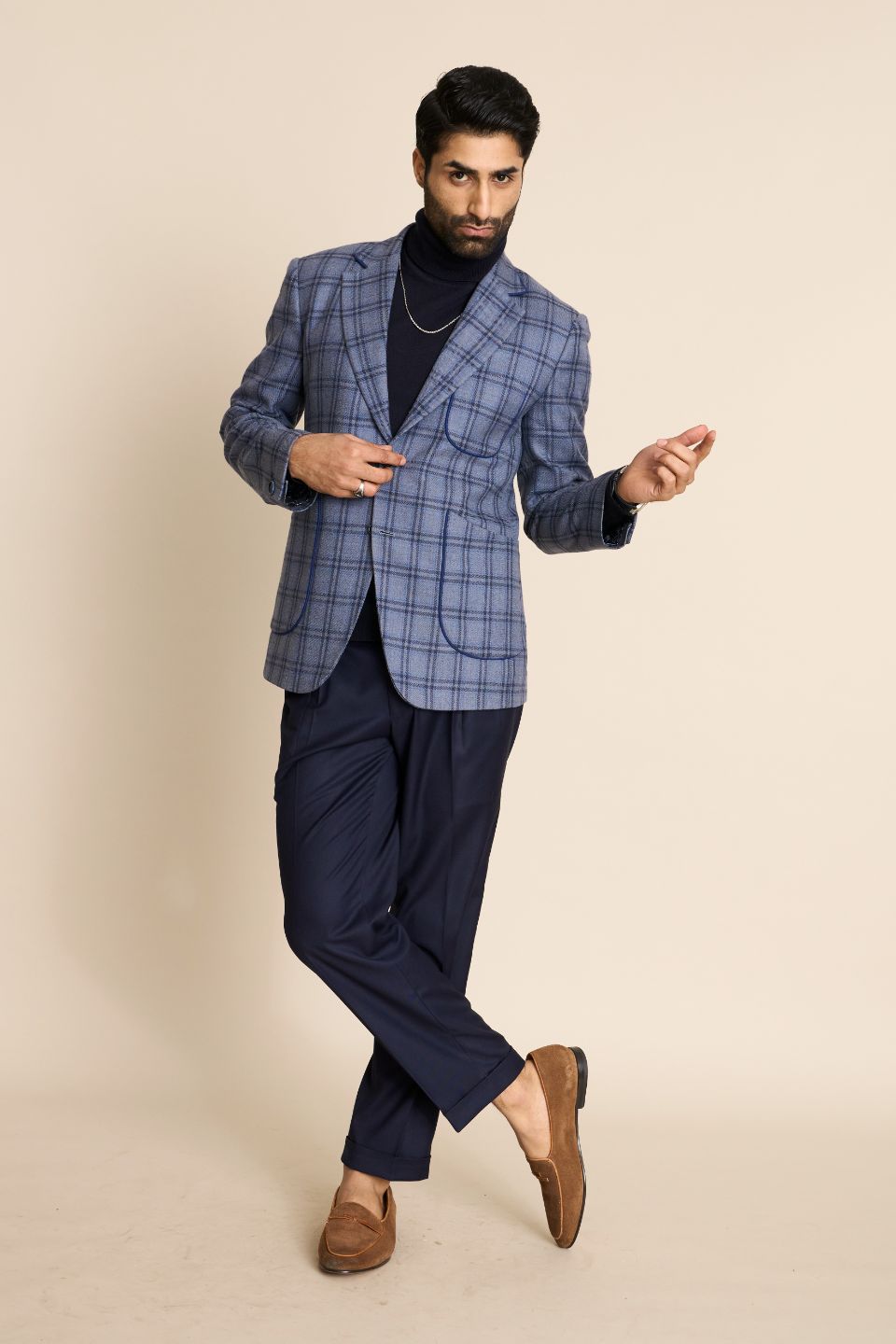 BLUE CHECK TWEED BLAZER