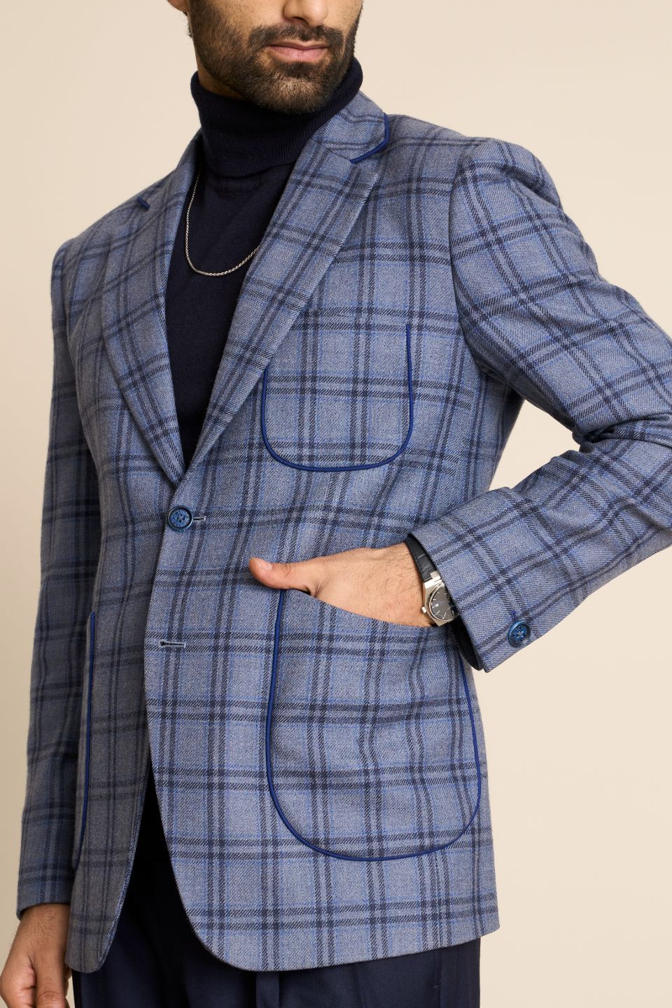 Gargee Designer's BLUE CHECK TWEED BLAZER