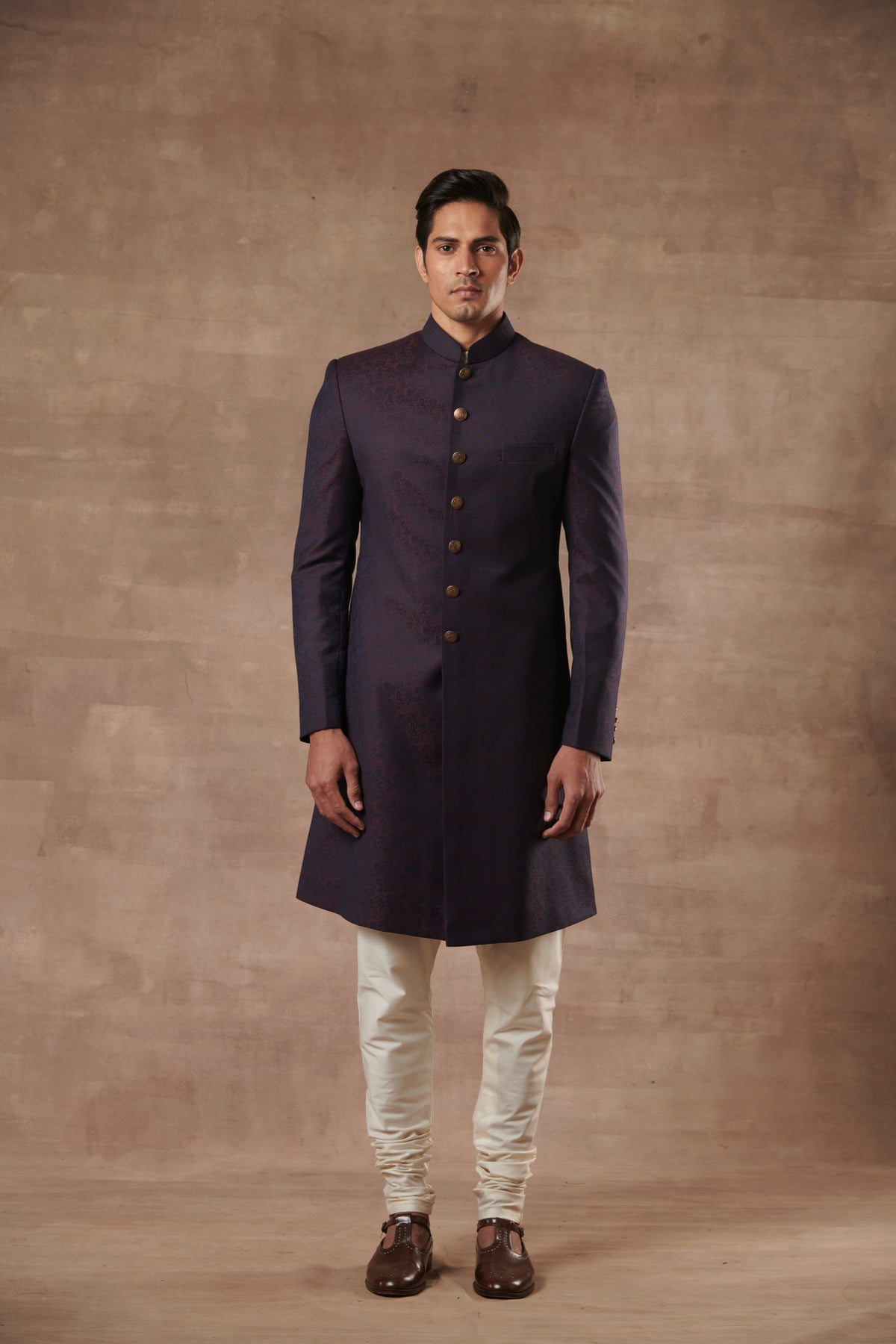 WINE TEXTURED SHERWANI SET 1