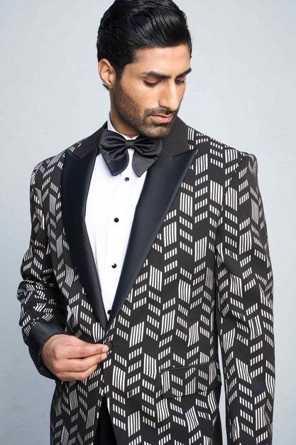 BLACK N WHITE BLOCK TUXEDO SET