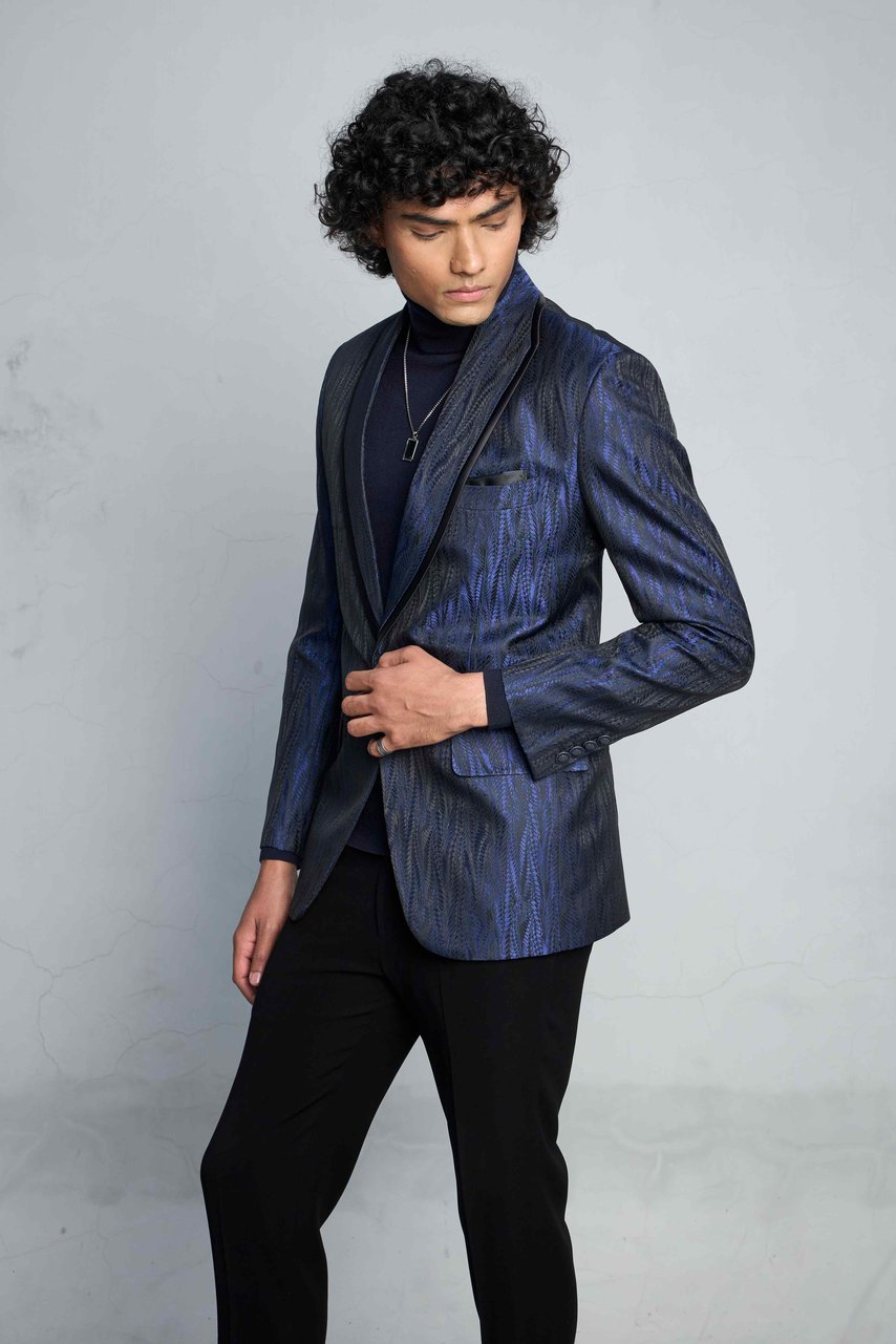 BLUE SCALE JACQUARD TUXEDO SET