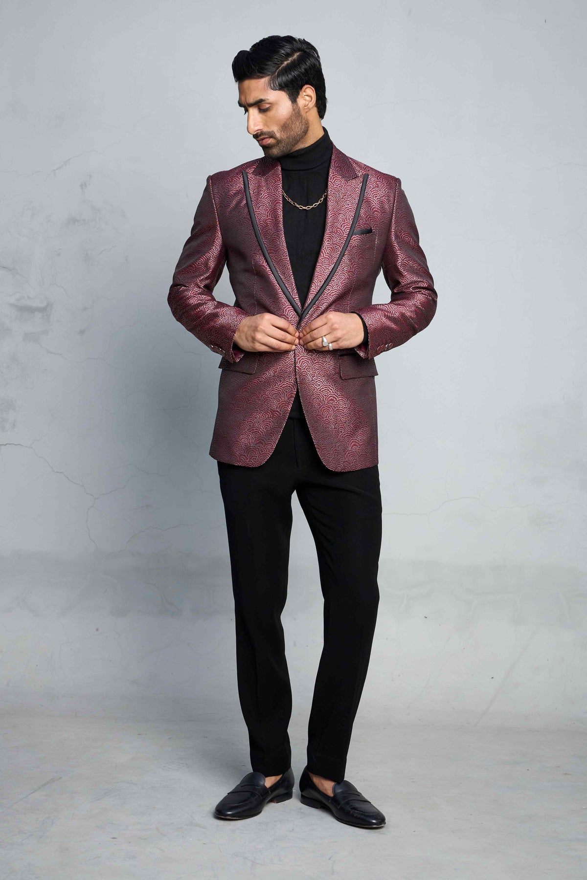 WINE RIPPLE JACQUARD TUXEDO SET