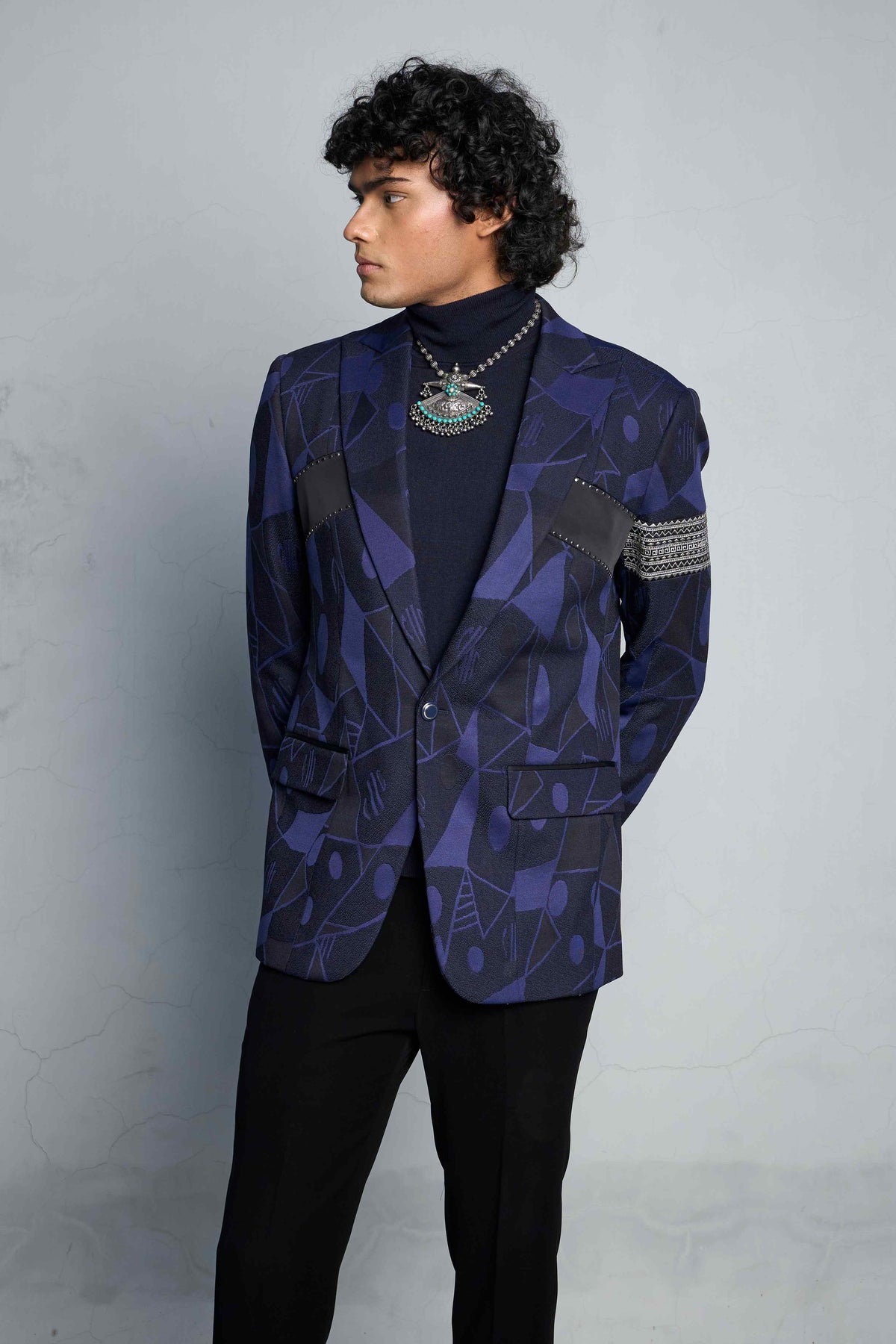 BLUE TRIBAL JACQUARD TUXEDO SET