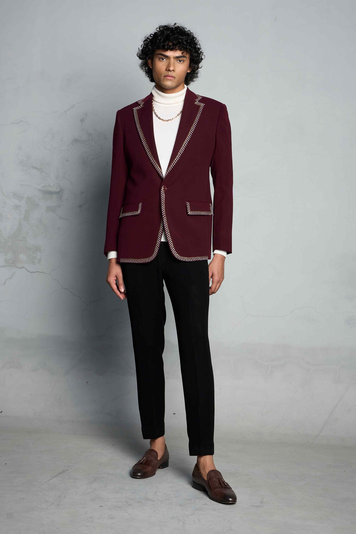 MAROON BOLIDE STUDDED TUXEDO SET